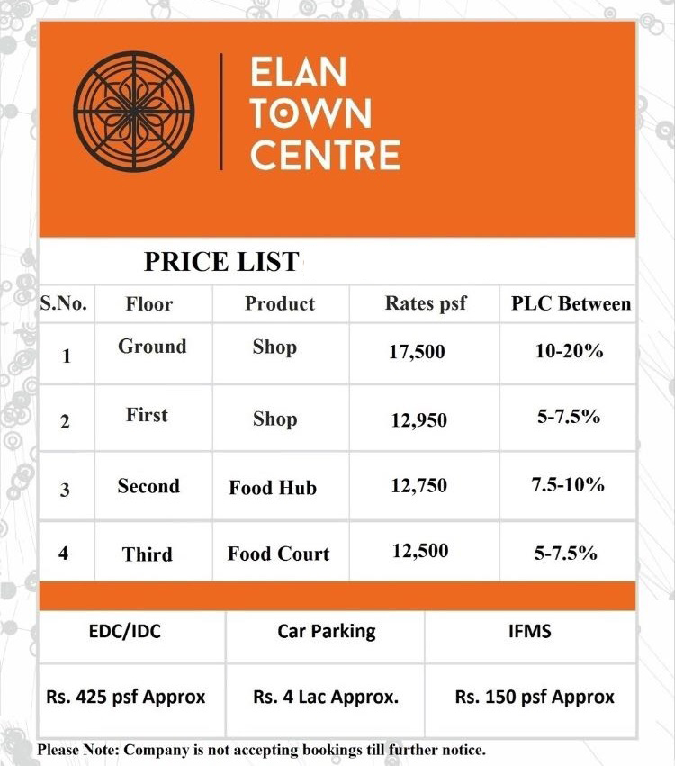 Elan Town Centre Price List
